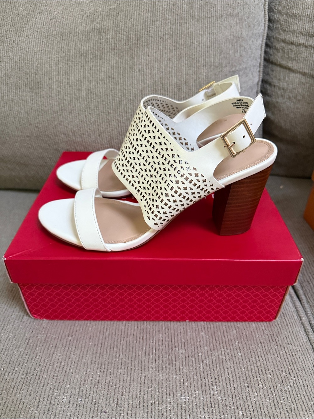 Women’s Cream Block Heel Sandals with Perforated Upper
